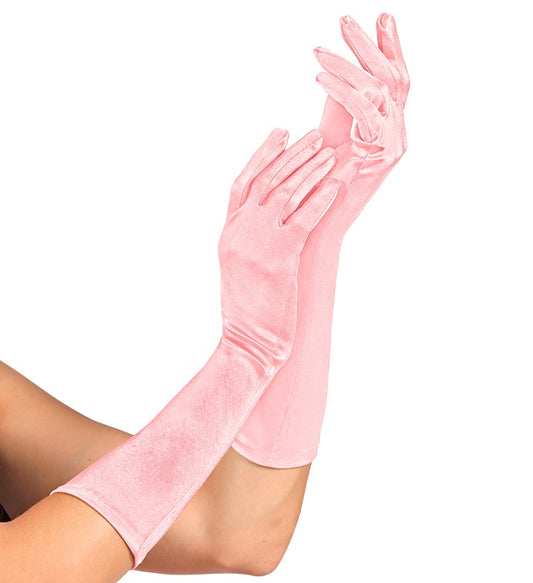 Rosa Satin Handschuhe aus elastischem Material, 40 cm lang