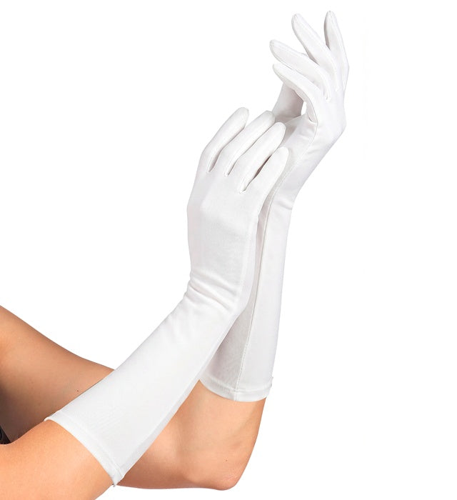 Weiße lange Handschuhe aus Elasthan 40 cm für Fasnacht und Kostüme