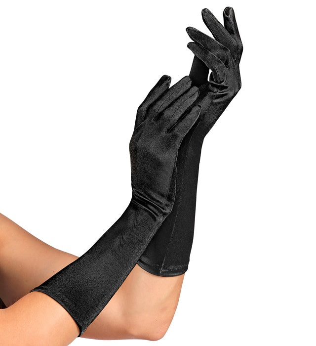 Schwarze Satinhandschuhe aus Elasthan, 40 cm lang, elegant und elastisch