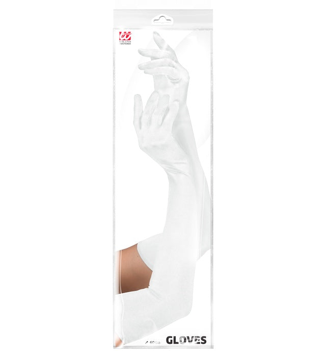 Weiße lange Handschuhe aus Elasthan, 60 cm Länge, elegant und flexibel