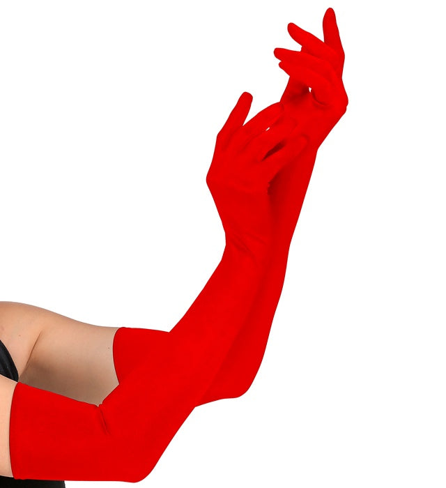 Rote lange Handschuhe aus Elastan 60 cm für Fasnacht und Halloween