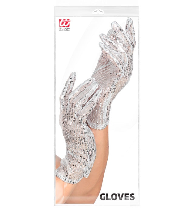Silberne Paillettenhandschuhe glänzend für Fasnacht und Karneval