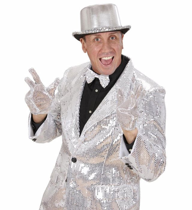 Silberne Paillettenhandschuhe glänzend für Fasnacht und Karneval