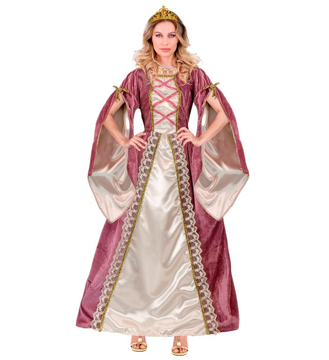 Mittelalter-Prinzessinnen-Kleid mit Unterrock und Krone auf Fasnacht