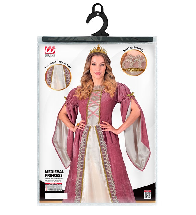 Mittelalter-Prinzessinnen-Kleid mit Unterrock und Krone auf Fasnacht