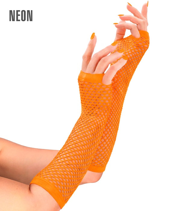 Neonorangene fingerlose Netzhandschuhe 33 cm Länge