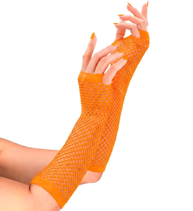 Neonorangene fingerlose Netzhandschuhe 33 cm Länge