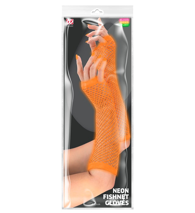Neonorangene fingerlose Netzhandschuhe 33 cm Länge