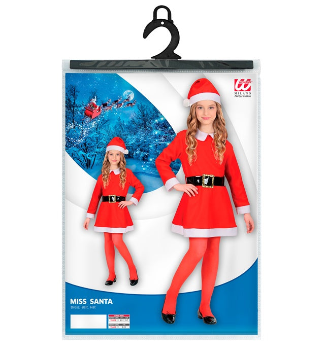 SANTA GIRL Kostüm aus rotem Flanell mit Kleid, Gürtel und Santa-Hut