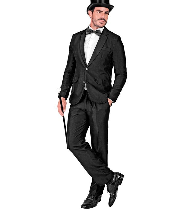 Schwarzer Party-Anzug bestehend aus Jackett und Hose, ideal für Fasnacht und Mottopartys
