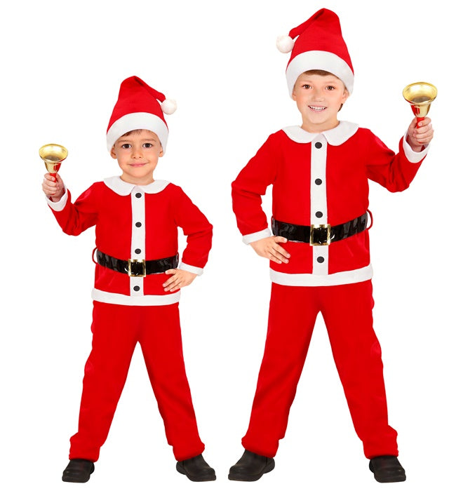 Weihnachtsmann Kostüm aus rotem Flanell mit Kasack, Hose, Gürtel und Hut