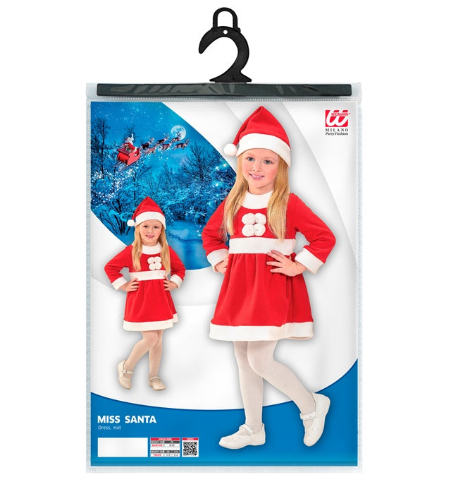 Santa Girl Kostüm mit rotem Kleid und weißer Mütze für Fasnacht und Weihnachten