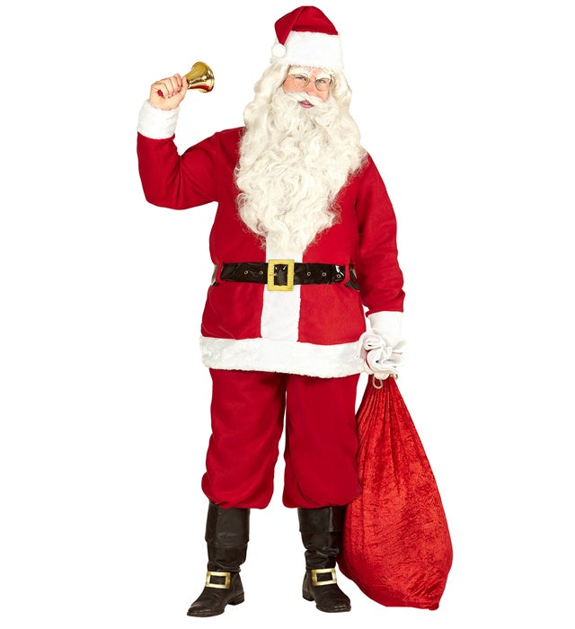 Weihnachtsmann Kostüm bestehend aus roter Jacke, Hose, schwarzem Gürtel und rotem Hut mit weißem Besatz