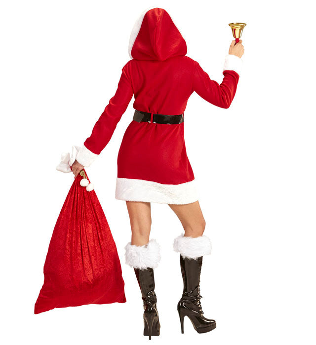 Miss Weihnachtsmann Kostüm rotes Kleid mit Kapuze und Gürtel für Fasnacht