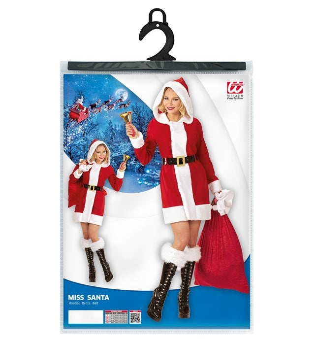 Miss Weihnachtsmann Kostüm rotes Kleid mit Kapuze und Gürtel für Fasnacht