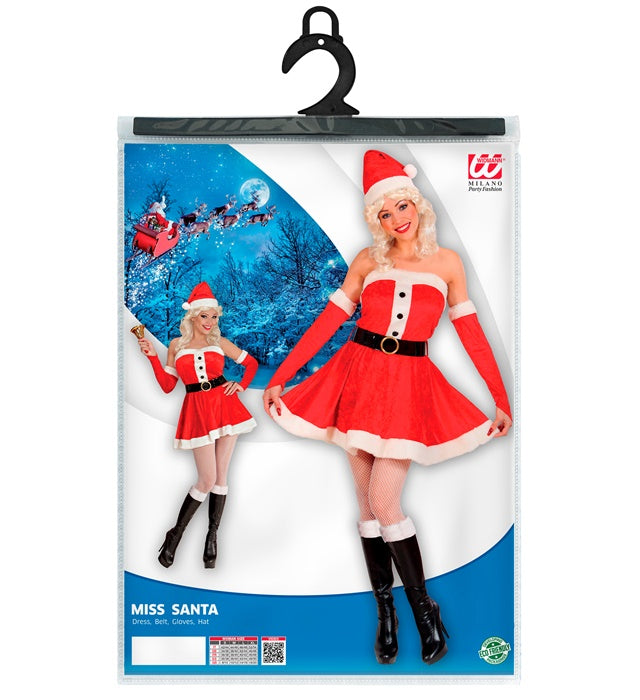 Miss Santa Kostüm aus rotem Samt und Plüsch mit Hut und Handschuhen