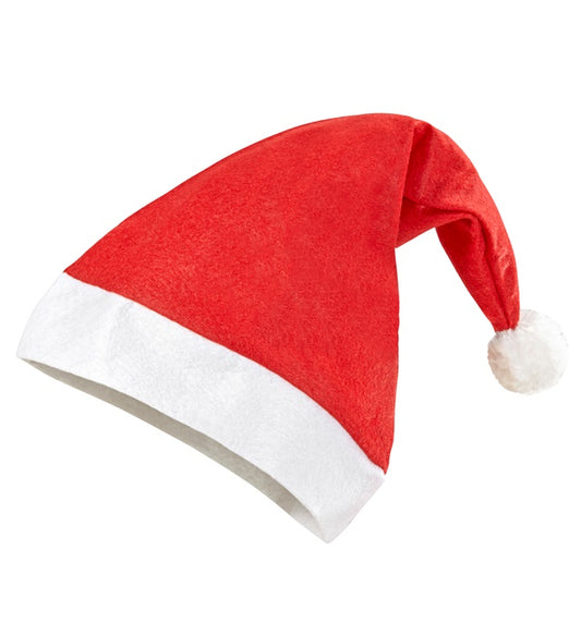 Rote Weihnachtsmannmütze mit weißem Bommel auf weißem Hintergrund