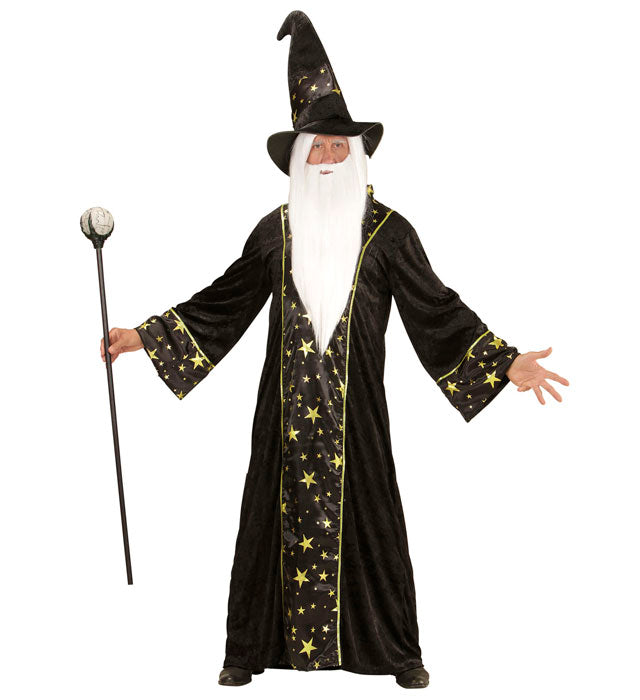 Fantasy Zauberer Kostüm mit langer Robe und spitzem Hut für Fasnacht und Karneval