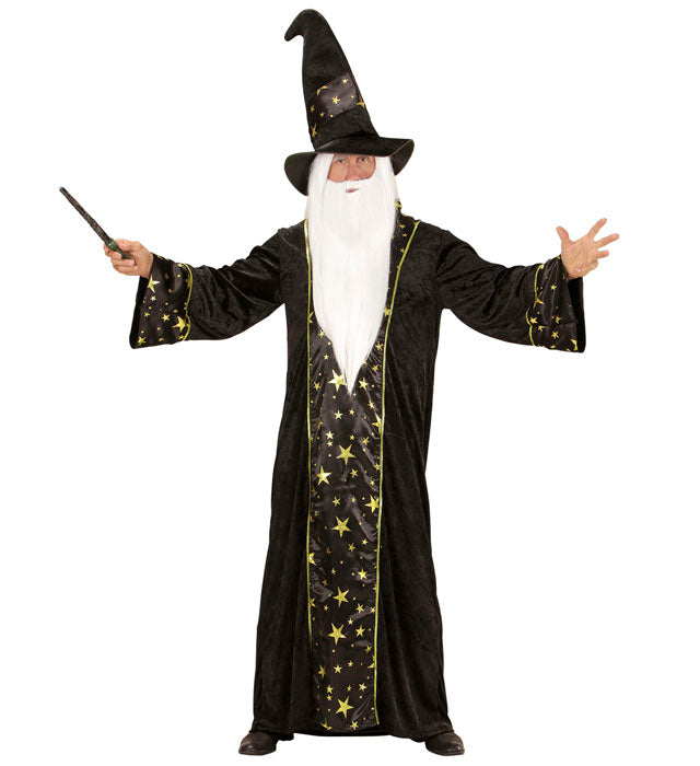 Fantasy Zauberer Kostüm mit langer Robe und spitzem Hut für Fasnacht und Karneval