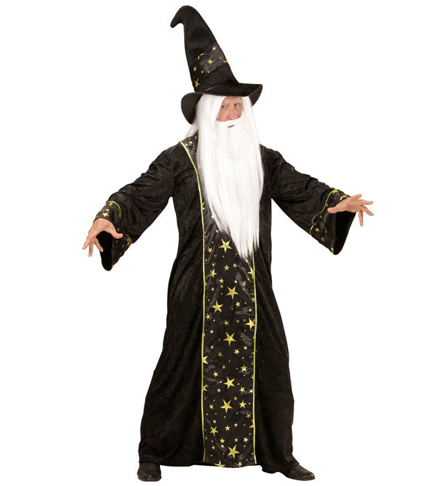 Fantasy Zauberer Kostüm mit langer Robe und spitzem Hut für Fasnacht und Karneval