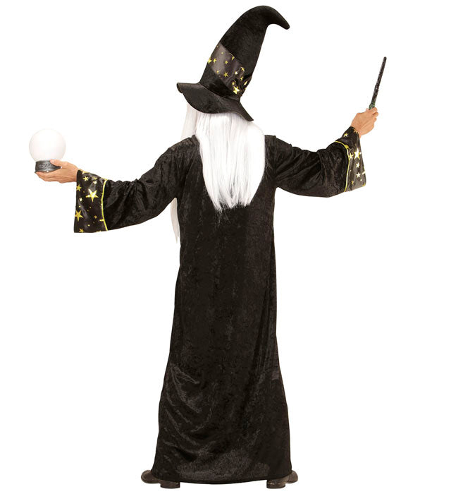 Fantasy Zauberer Kostüm mit langer Robe und spitzem Hut für Fasnacht und Karneval