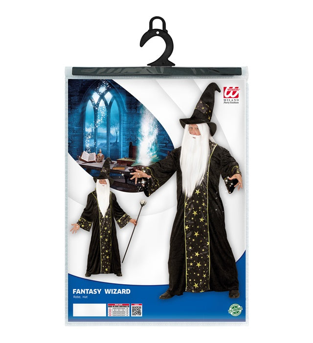 Fantasy Zauberer Kostüm mit langer Robe und spitzem Hut für Fasnacht und Karneval