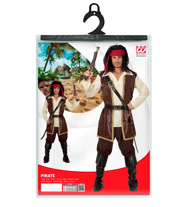 Piratenkostüm Komplettset mit Hemd, Hose, Gürtel, Schulterriemen, Kopfband und Schuhüberzieher