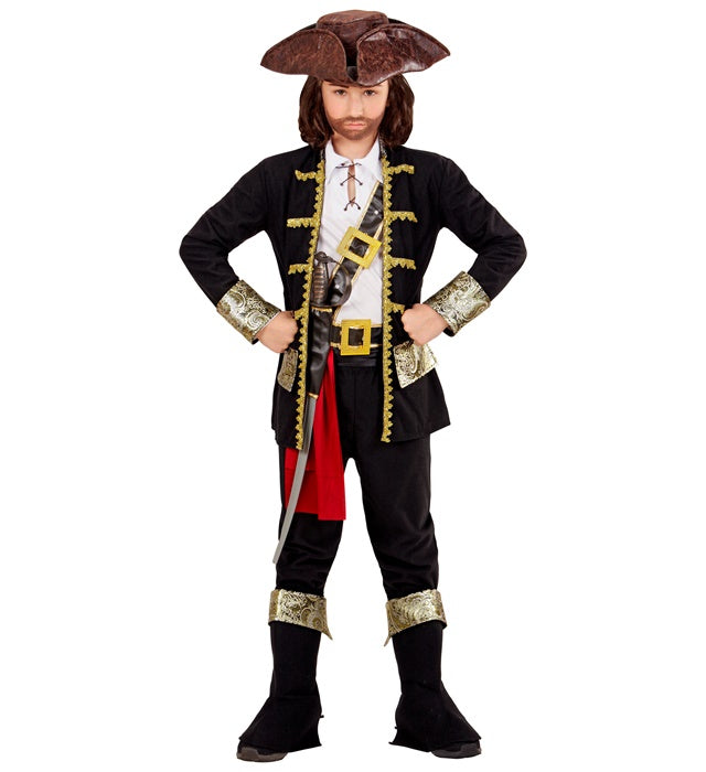 Piraten-Kapitän Kostüm mit Jacke, Hemd, Hose, Gürtel, Hut und Schuhüberziehern