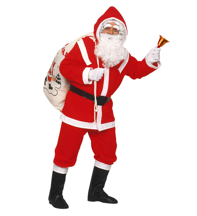Weihnachtsmann-Kostüm aus rotem Flanell mit Perücke, Bart und Stiefelüberziehern