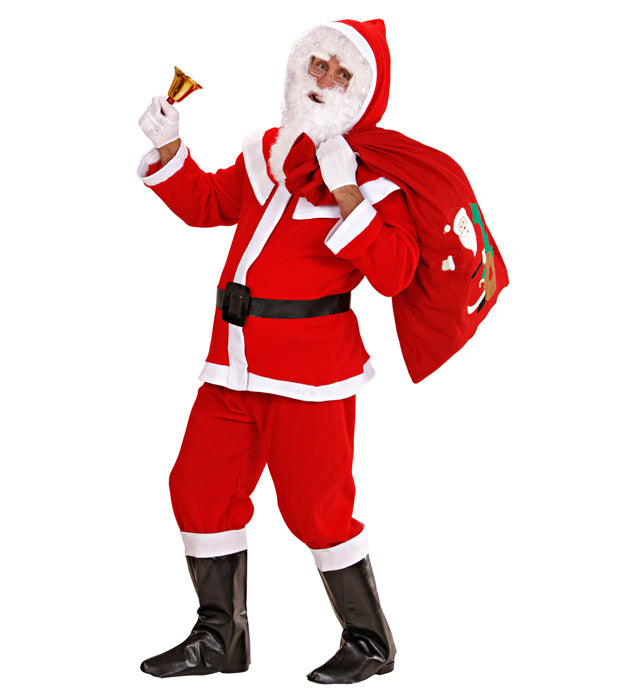 Weihnachtsmann-Kostüm aus rotem Flanell mit Perücke, Bart und Stiefelüberziehern