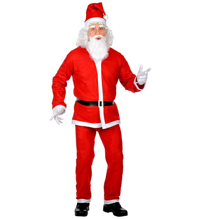 Weihnachtsmann Kostüm Set mit rotem Kasack, Hose, Gürtel, Hut und weißem Bart