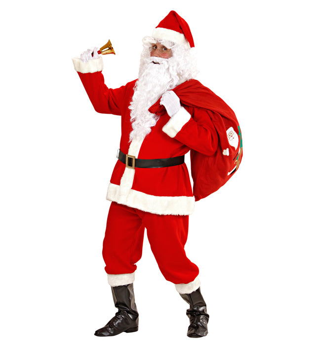 Luxus Weihnachtsmann Kostüm Komplettset mit Kasack, Hose, Hut und Bart