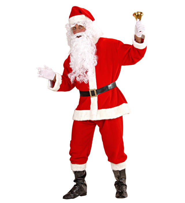 Luxus Weihnachtsmann Kostüm Komplettset mit Kasack, Hose, Hut und Bart
