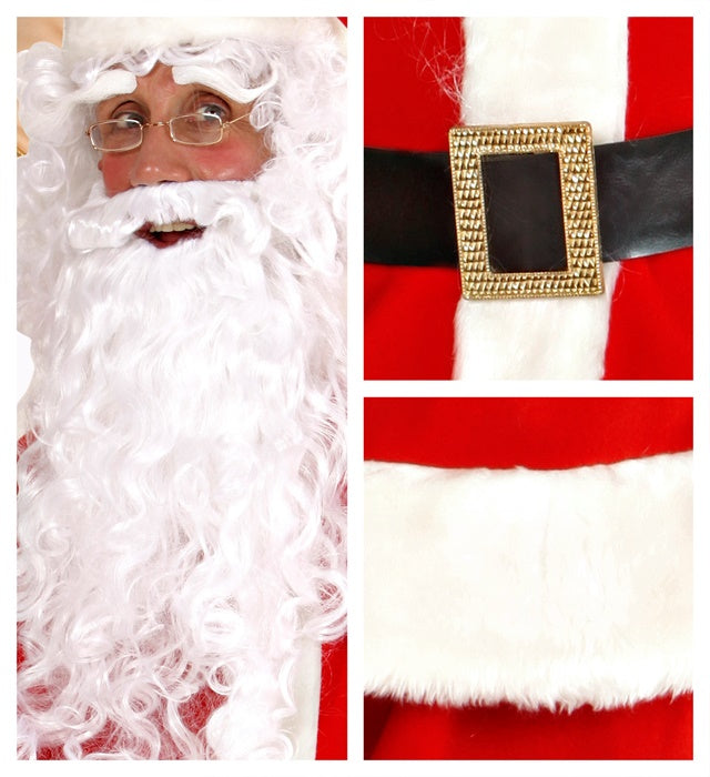 Luxus Weihnachtsmann Kostüm Komplettset mit Kasack, Hose, Hut und Bart