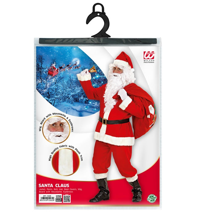 Luxus Weihnachtsmann Kostüm Komplettset mit Kasack, Hose, Hut und Bart
