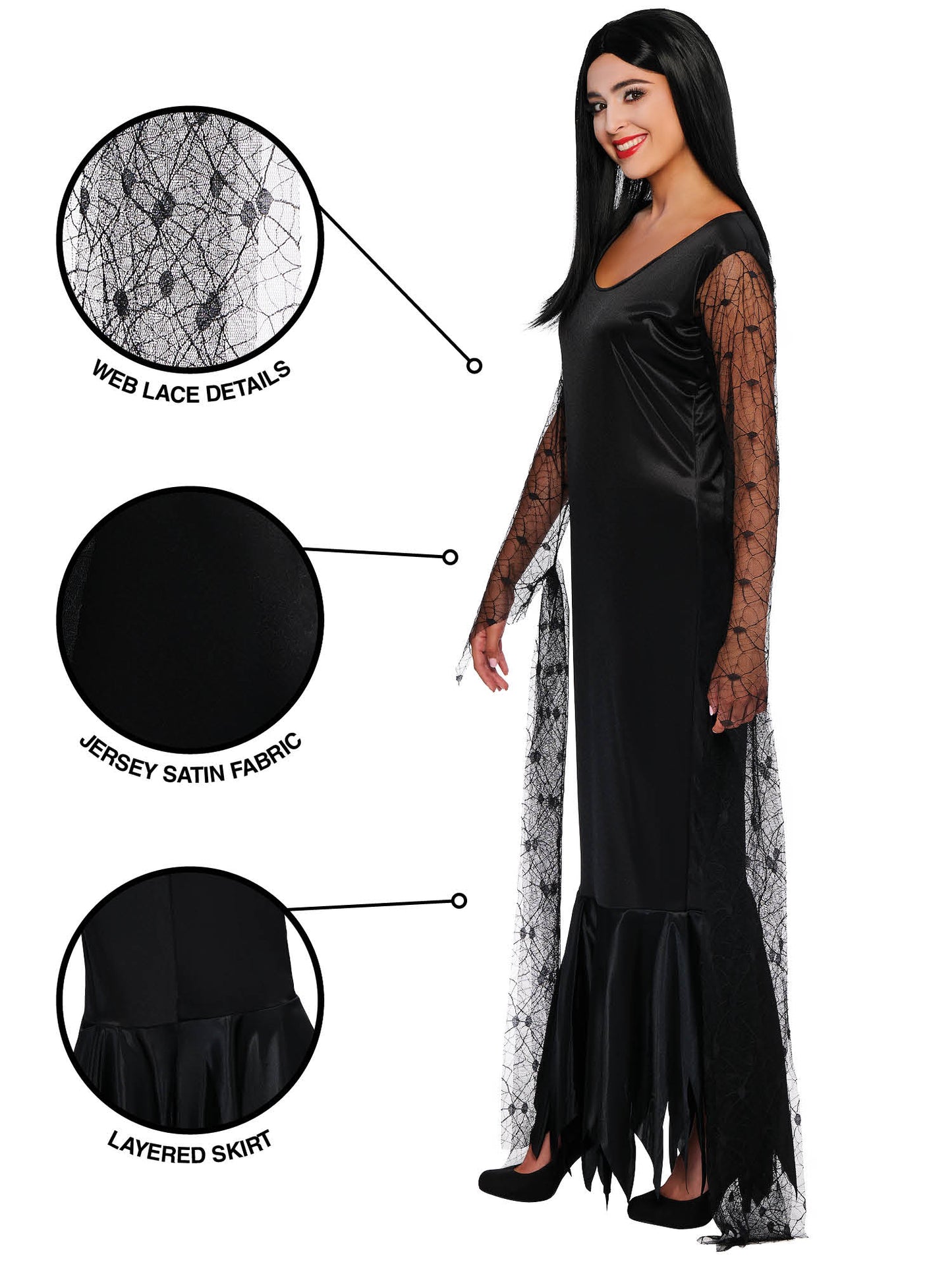 Rubies Morticia Adams Kostüm für Erwachsene für Damen