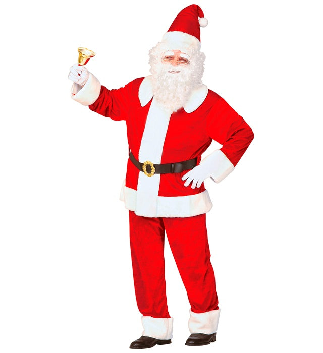Luxus Weihnachtsmann-Kostüm aus rotem Samt mit Plüschrand und Gürtel