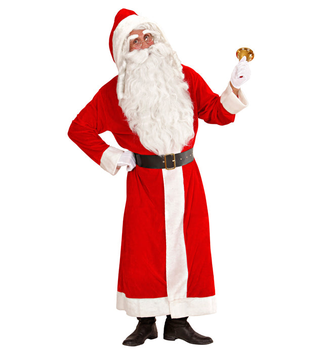 Weihnachtsmann-Mantel aus rotem Samt mit Kapuze und weißem Plüschrand