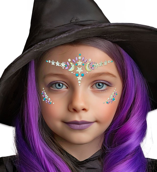 Selbstklebende Glitzersteine in Hexen-Design für Gesichtsschmuck