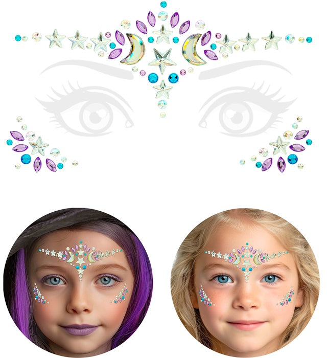 Selbstklebende Glitzersteine in Hexen-Design für Gesichtsschmuck