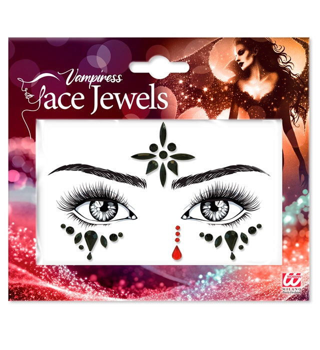 Selbstklebende Glitzersteine im Vampirin-Design für Gesichtsschmuck zu Halloween