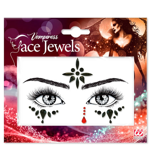Selbstklebende Glitzersteine im Vampirin-Design für Gesichtsschmuck zu Halloween