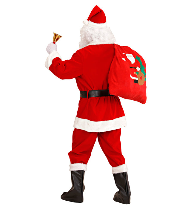 Weihnachtsmann-Kostüm Komplettset mit roter Jacke, Hose, Gürtel, Stiefelüberziehern und Hut mit Plüschrand
