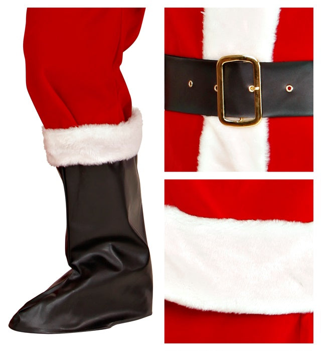 Weihnachtsmann-Kostüm Komplettset mit roter Jacke, Hose, Gürtel, Stiefelüberziehern und Hut mit Plüschrand