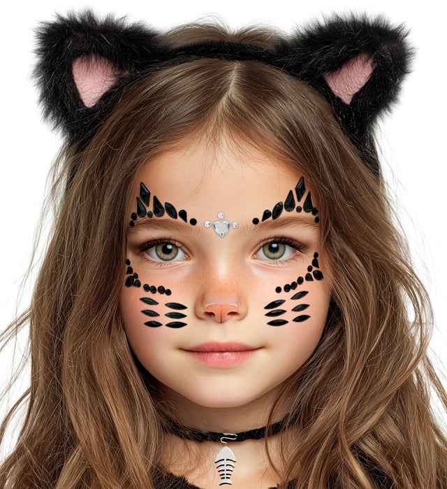Selbstklebende Glitzersteine in Katzenform für Gesichtsschmuck bei Fasnacht