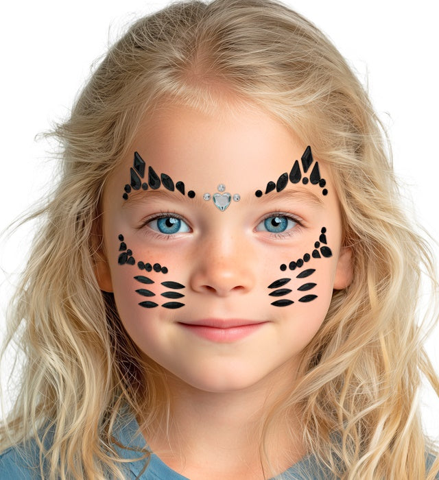 Selbstklebende Glitzersteine in Katzenform für Gesichtsschmuck bei Fasnacht