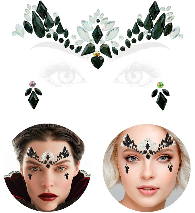 Dunkle Königin Glitzersteine für das Gesicht als Make-up Accessoire