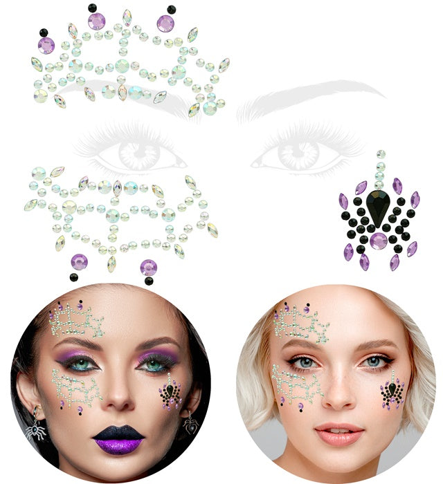 Selbstklebende Glitzersteine in Spinnenform für Gesichtsschmuck bei Fasnacht