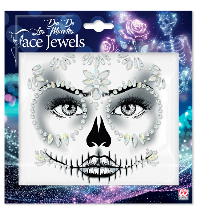 Selbstklebende Glitzersteine in Diamantform für Gesicht im Dia de los Muertos Stil