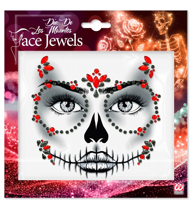 Selbstklebende rote und schwarze Glitzersteine für Gesichtsschmuck Dia de los Muertos